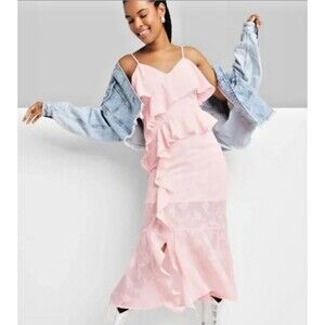 Wild Fable | Pink Ruffle V-Neck Midi Dress XL NWT